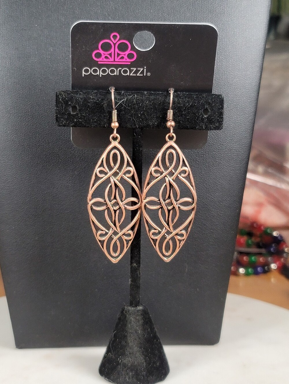 Paparazzi Copper Openwork Teardrop Earrings